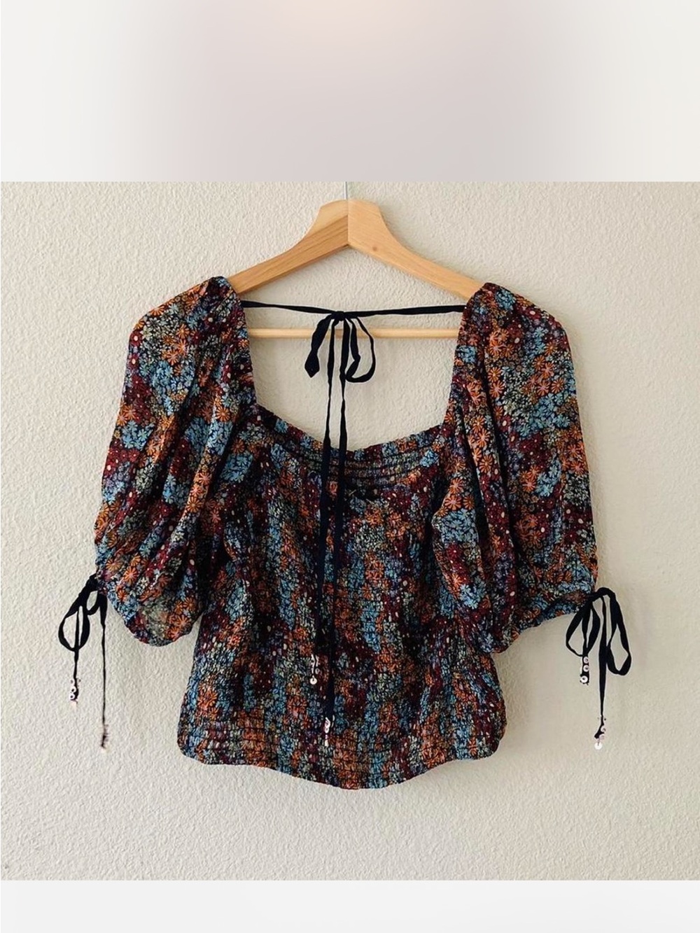 Free People Rust Multi Smocked Square-Neck Crop Top - Picture 3 of 4